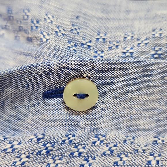 Chico's 100% Linen No Iron Blue Button-Up Blouse Size 14 - Picture 5 of 12